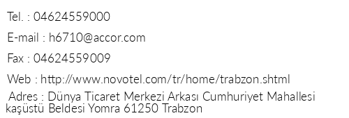 Novotel Trabzon telefon numaralar, faks, e-mail, posta adresi ve iletiim bilgileri